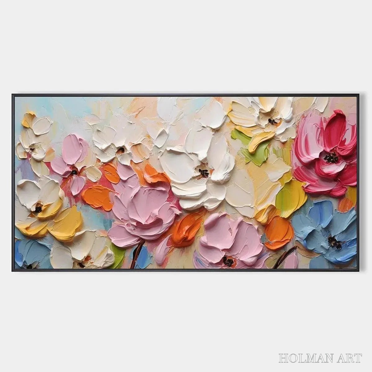 HOLMAN ART Spring Bouquet – Textured Impasto Floral Painting in Pastel Rainbow Colors - image 1