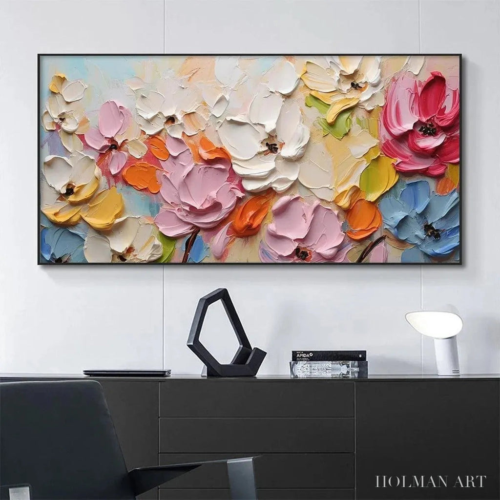 HOLMAN ART Spring Bouquet – Textured Impasto Floral Painting in Pastel Rainbow Colors - image 2