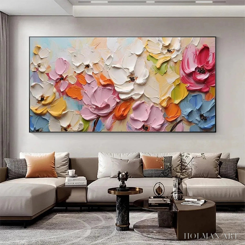 HOLMAN ART Spring Bouquet – Textured Impasto Floral Painting in Pastel Rainbow Colors - image 4