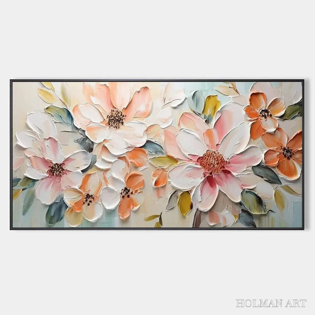 HOLMAN ART Peach Blossom – Textured Impasto Floral Painting in Peach and White - image 1