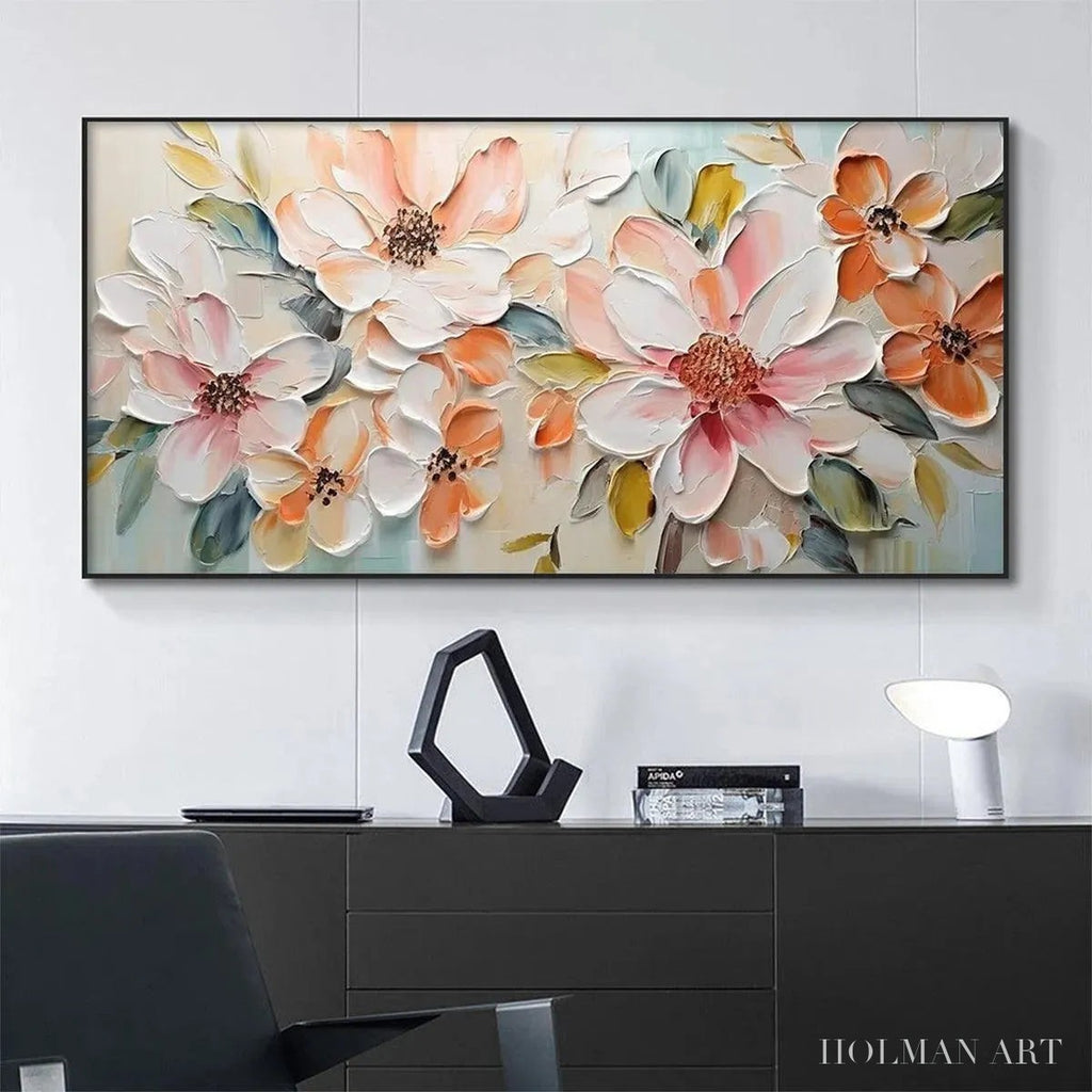 HOLMAN ART Peach Blossom – Textured Impasto Floral Painting in Peach and White - image 2