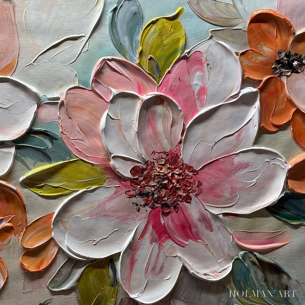 HOLMAN ART Peach Blossom – Textured Impasto Floral Painting in Peach and White - image 3