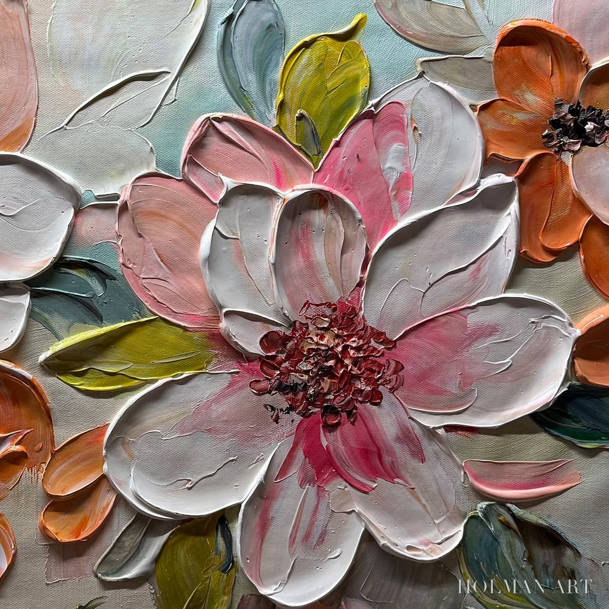 HOLMAN ART Peach Blossom – Textured Impasto Floral Painting in Peach and White - image 3