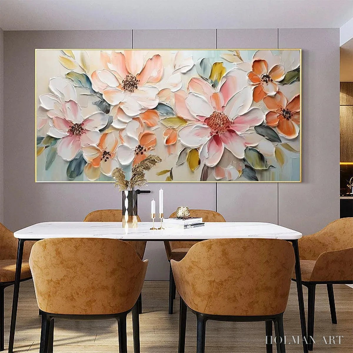 HOLMAN ART Peach Blossom – Textured Impasto Floral Painting in Peach and White - image 4