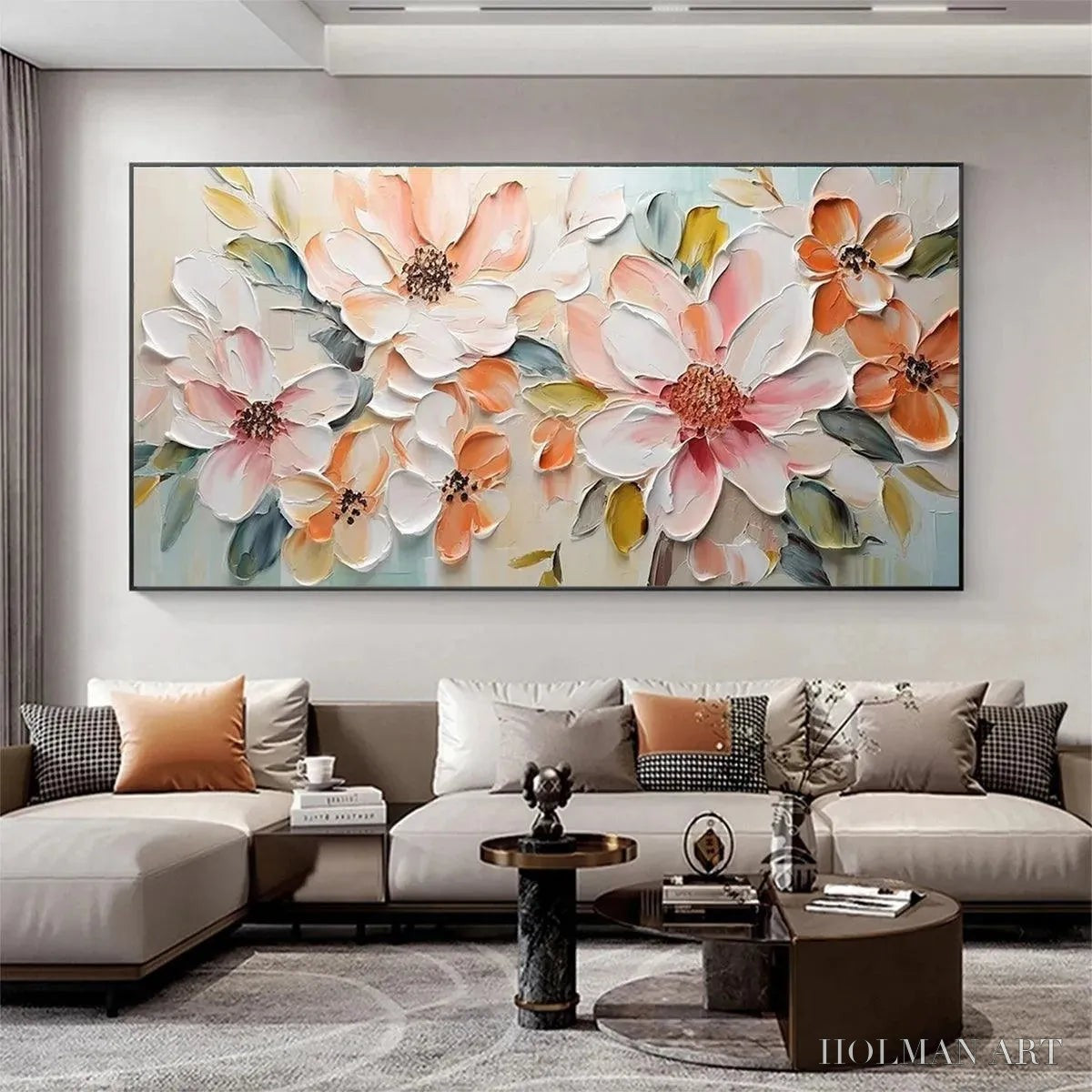HOLMAN ART Peach Blossom – Textured Impasto Floral Painting in Peach and White - image 5