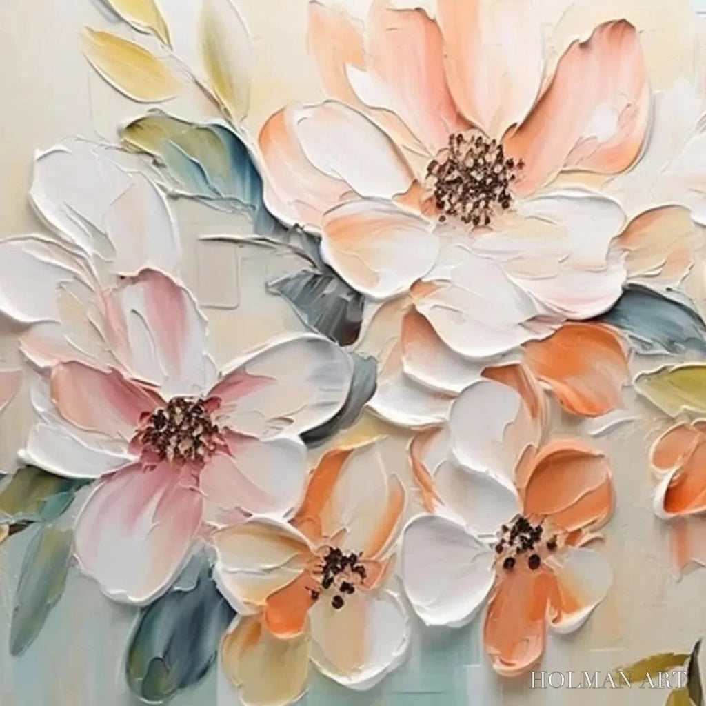 HOLMAN ART Peach Blossom – Textured Impasto Floral Painting in Peach and White - image 6