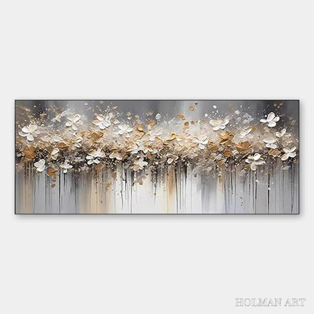 HOLMAN ART Golden Drift – White and Gold Floral Abstract Painting - image 1