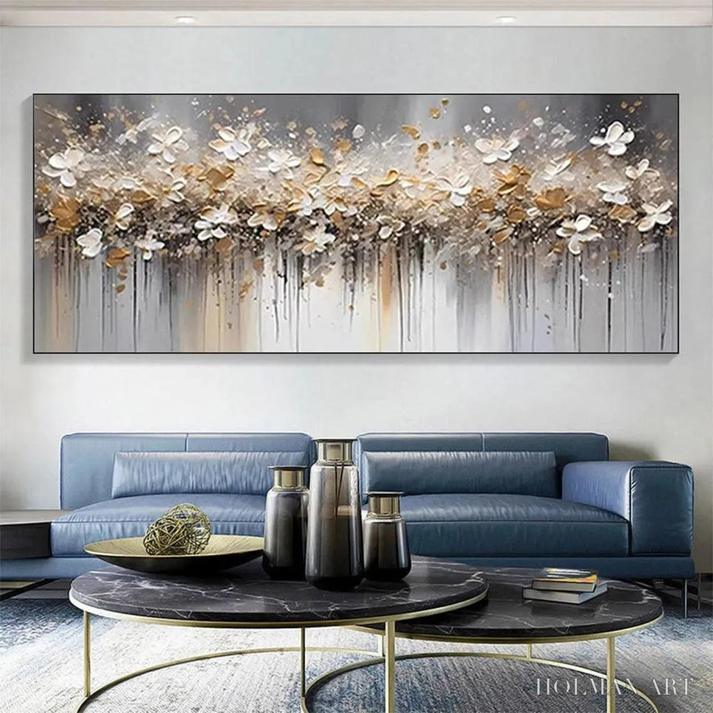 HOLMAN ART Golden Drift – White and Gold Floral Abstract Painting - image 2