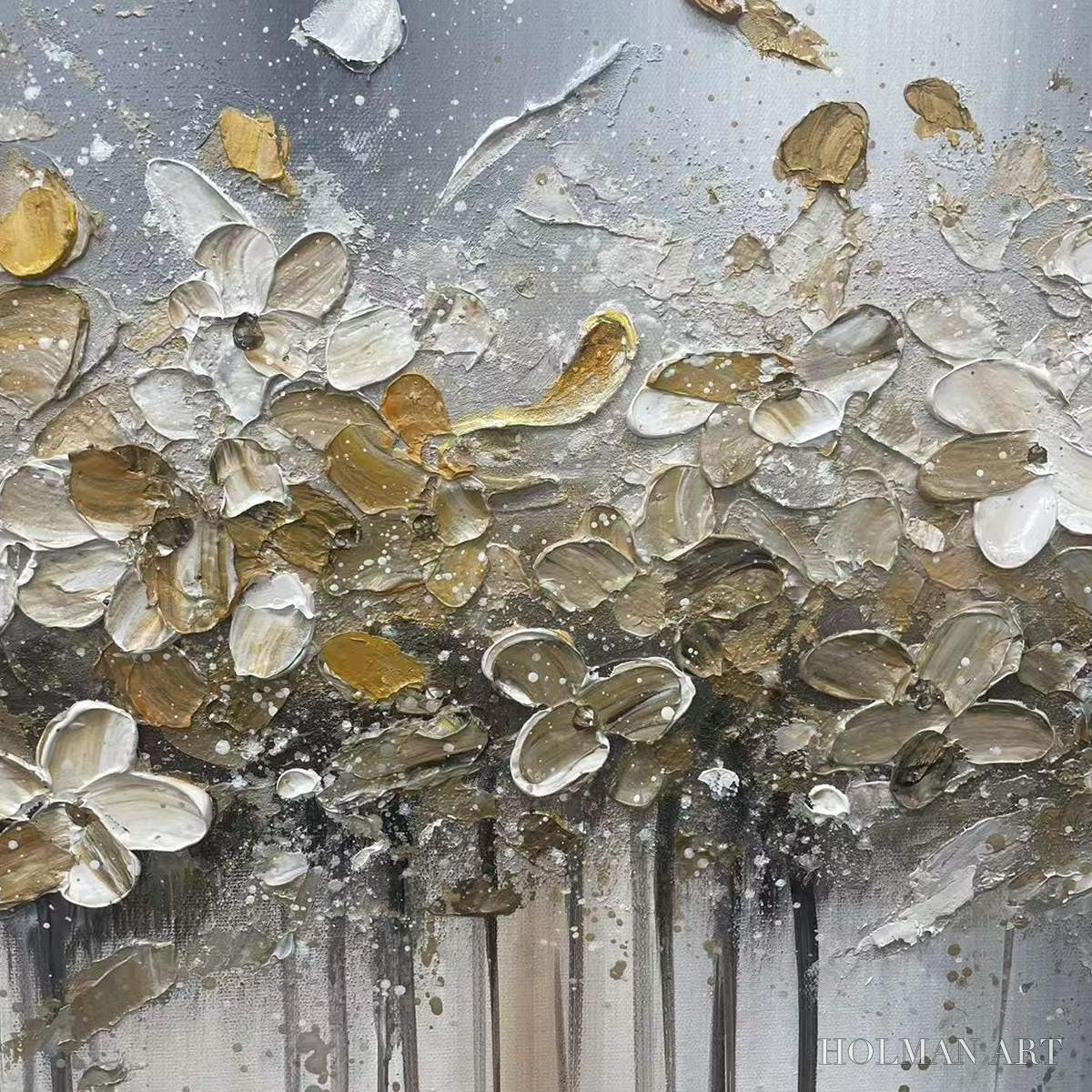 HOLMAN ART Golden Drift – White and Gold Floral Abstract Painting - image 3