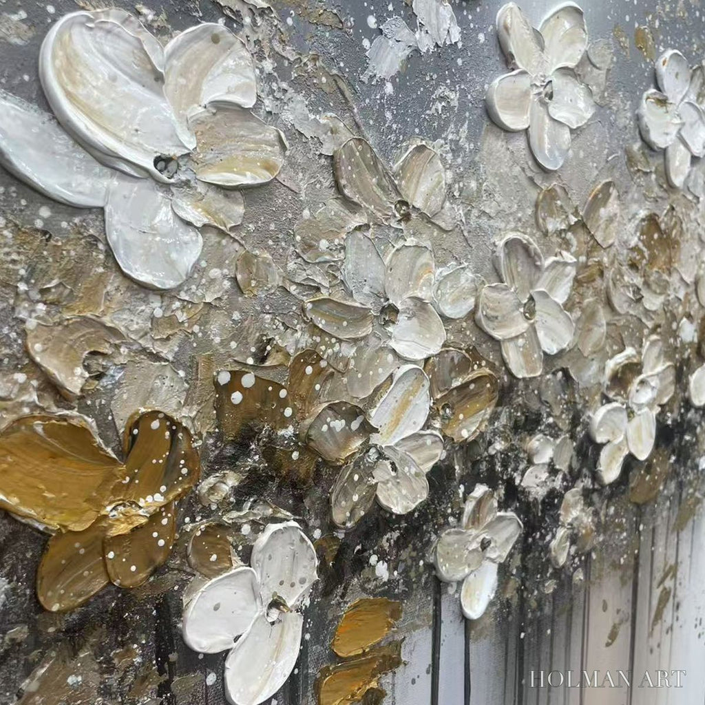HOLMAN ART Golden Drift – White and Gold Floral Abstract Painting - image 5