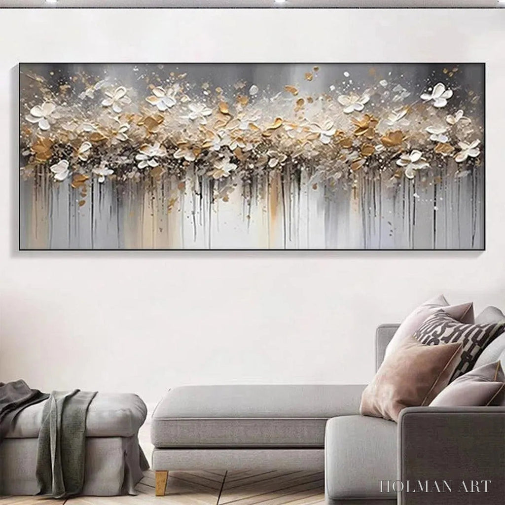 HOLMAN ART Golden Drift – White and Gold Floral Abstract Painting - image 6