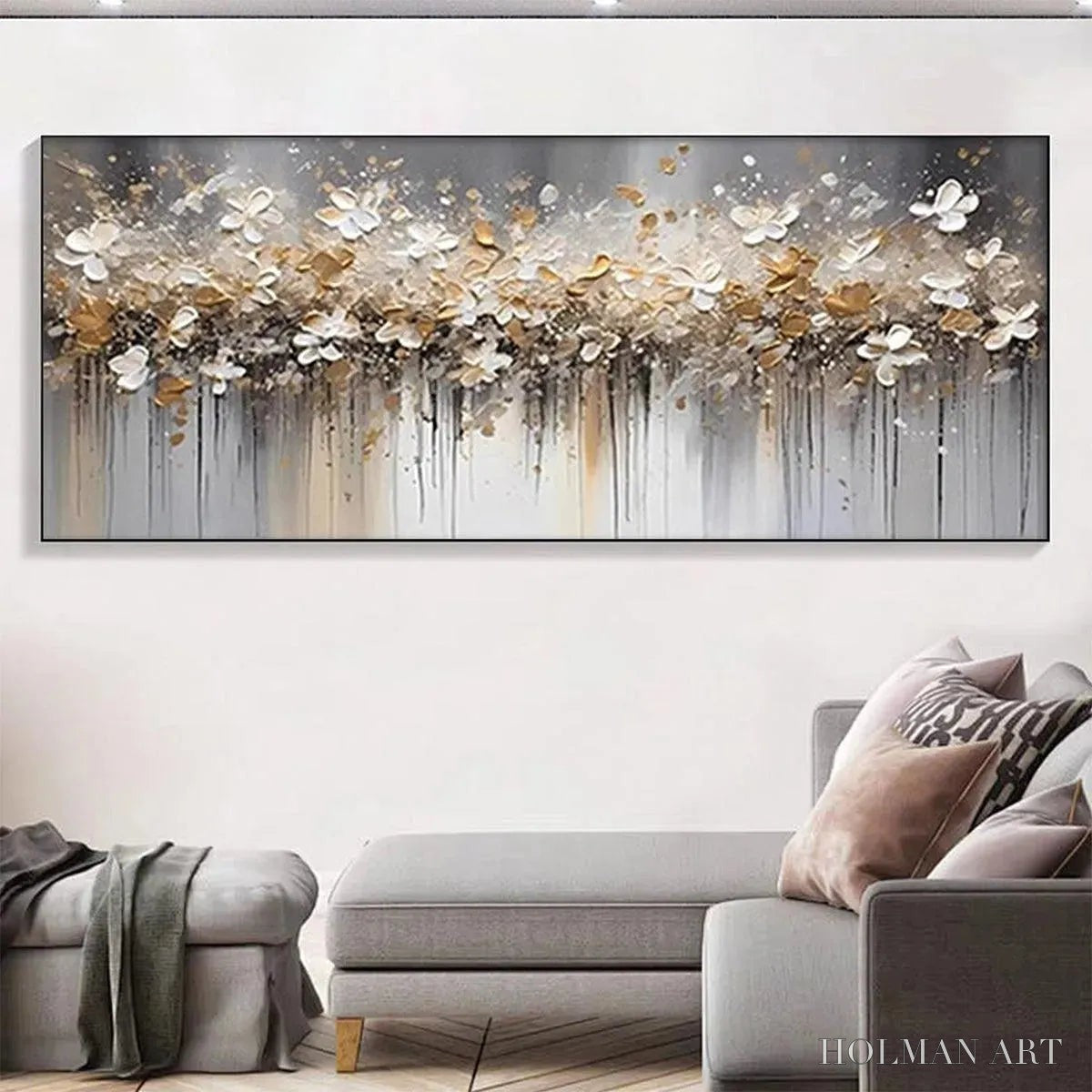 HOLMAN ART Golden Drift – White and Gold Floral Abstract Painting - image 6