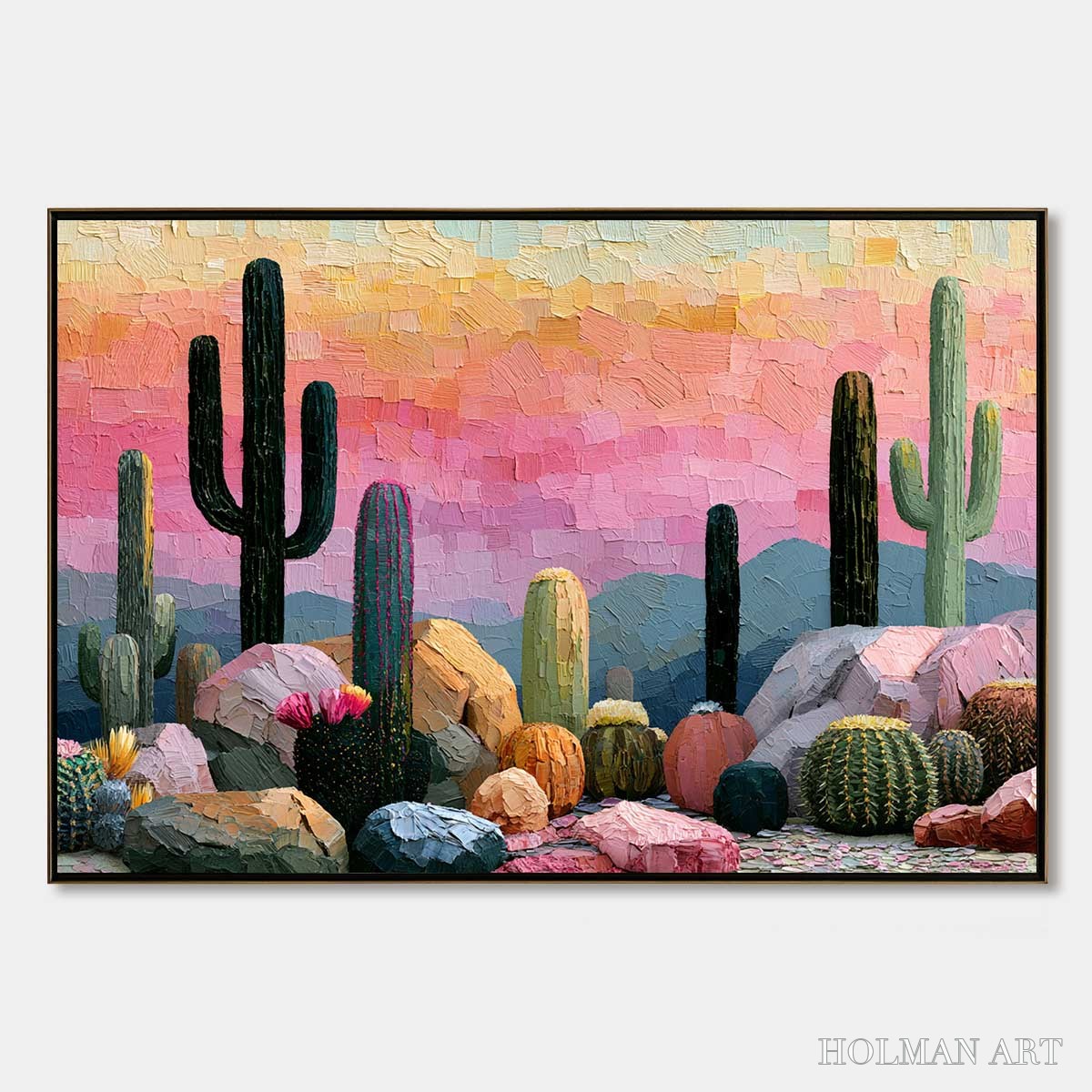 HOLMAN ART Sonoran Dream Textured Cactus Landscape Oil Painting for Walls - image 1