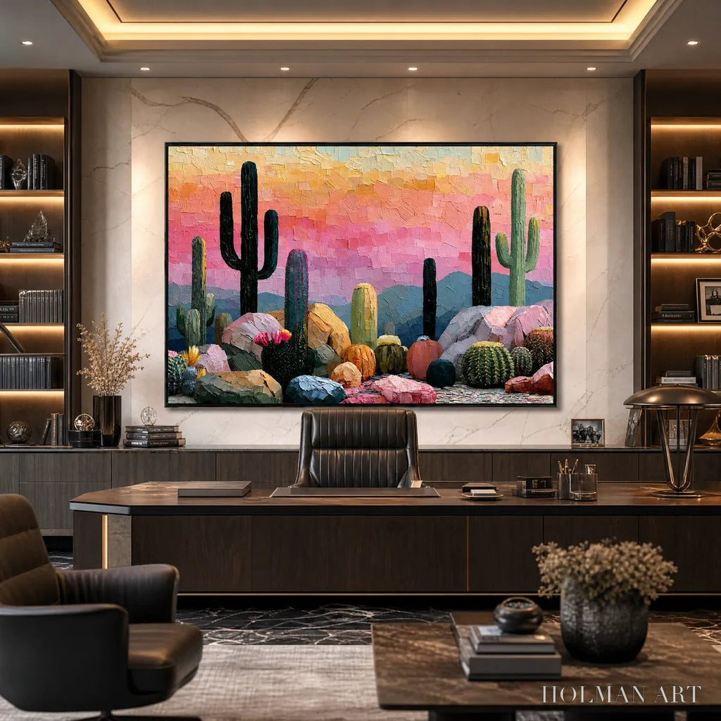 HOLMAN ART Sonoran Dream Textured Cactus Landscape Oil Painting for Walls - image 4