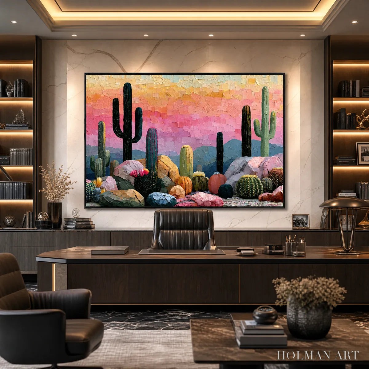 HOLMAN ART Sonoran Dream Textured Cactus Landscape Oil Painting for Walls - image 4