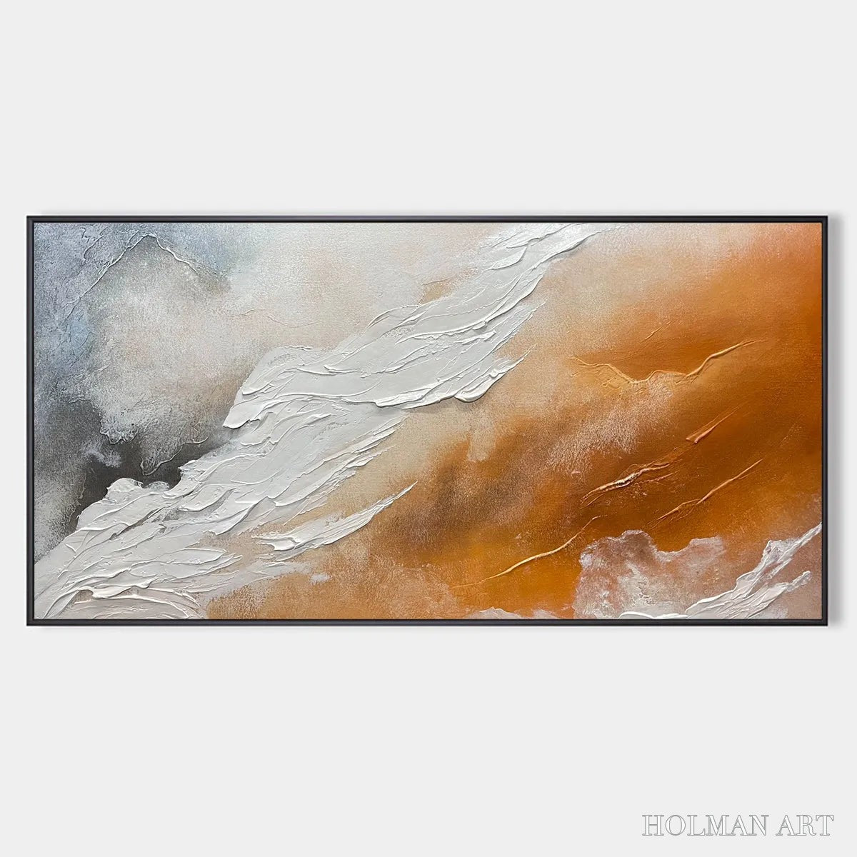 HOLMAN ART Desert Flow – Abstract Landscape Painting in Orange, White, and Grey, Textured Canvas, Modern - image 1