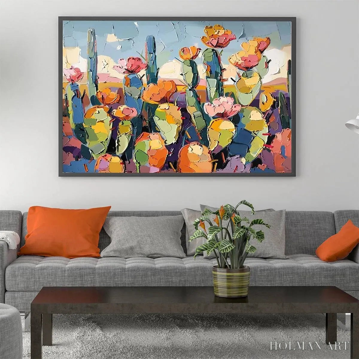 HOLMAN ART Desert Bloom – Textured Cactus Painting, Impasto , Horizontal Canvas, Desert Decor - image 2