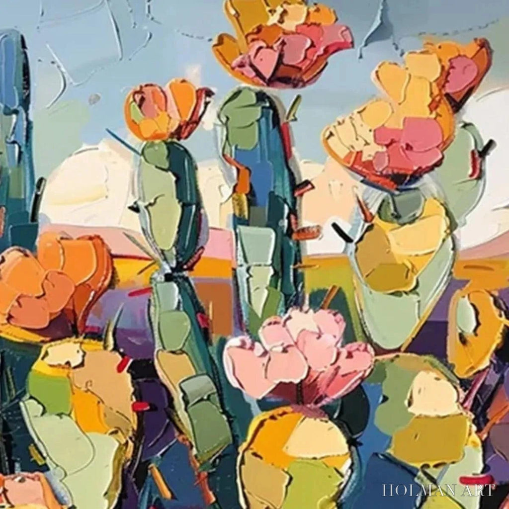 HOLMAN ART Desert Bloom – Textured Cactus Painting, Impasto , Horizontal Canvas, Desert Decor - image 3