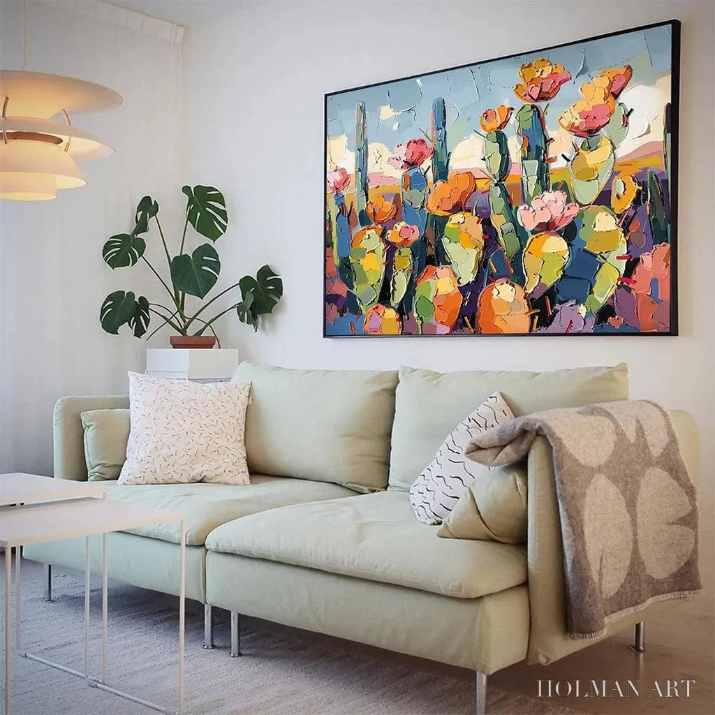 HOLMAN ART Desert Bloom – Textured Cactus Painting, Impasto , Horizontal Canvas, Desert Decor - image 4