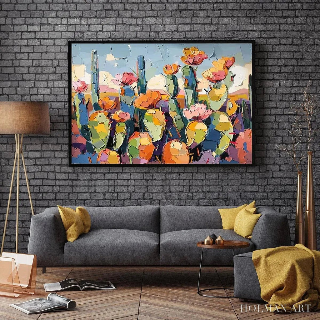 HOLMAN ART Desert Bloom – Textured Cactus Painting, Impasto , Horizontal Canvas, Desert Decor - image 5