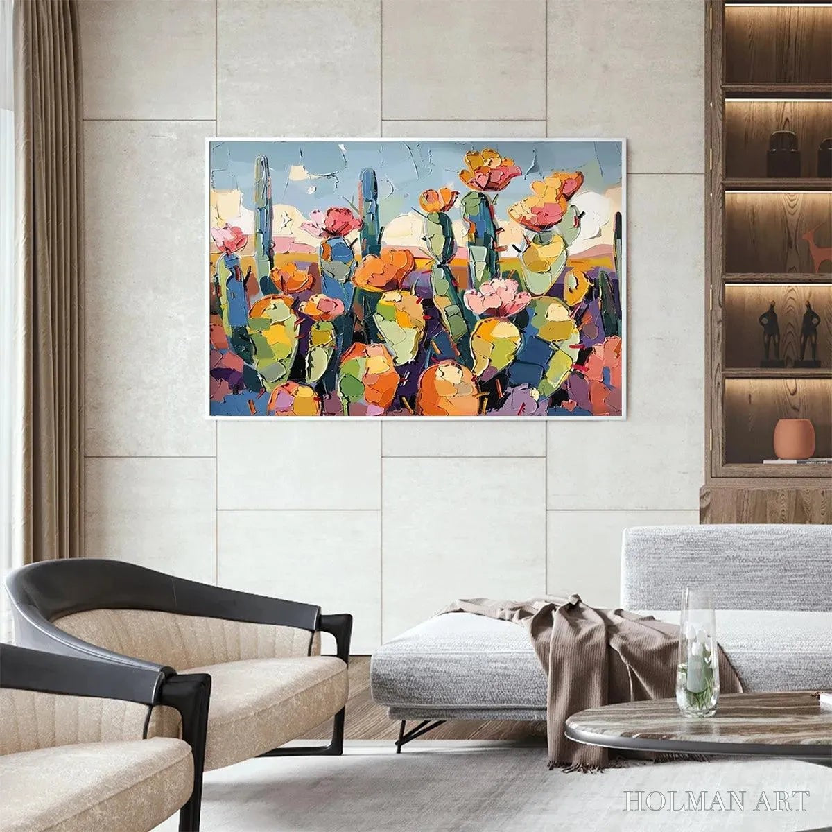 HOLMAN ART Desert Bloom – Textured Cactus Painting, Impasto , Horizontal Canvas, Desert Decor - image 6