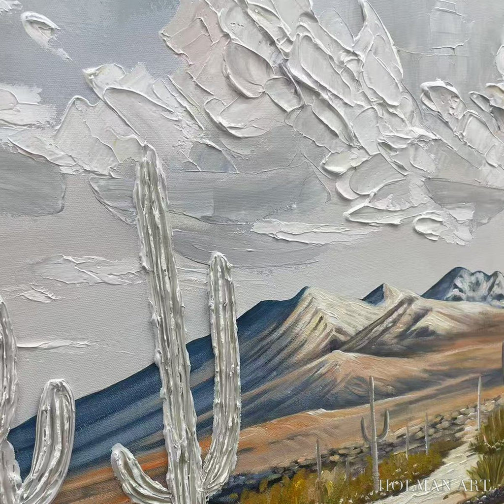 HOLMAN ART Desert Dream – Textured Desert Landscape Painting, Impasto , Horizontal Canvas, Cactus Decor - image 3