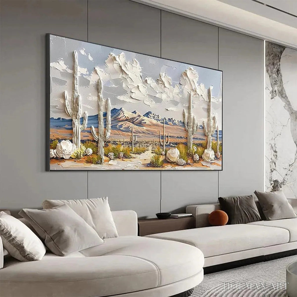 HOLMAN ART Desert Dream – Textured Desert Landscape Painting, Impasto , Horizontal Canvas, Cactus Decor - image 4