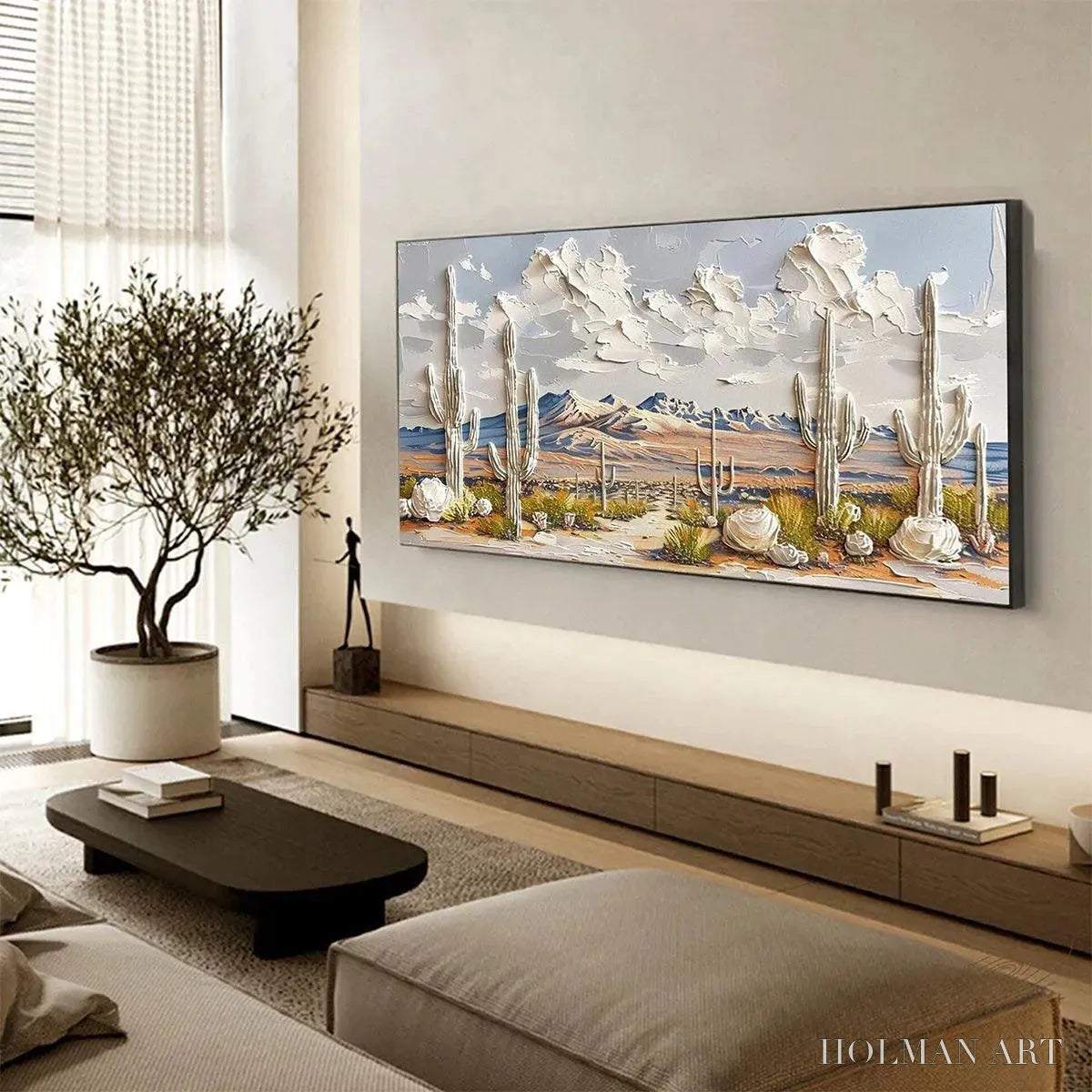 HOLMAN ART Desert Dream – Textured Desert Landscape Painting, Impasto , Horizontal Canvas, Cactus Decor - image 5