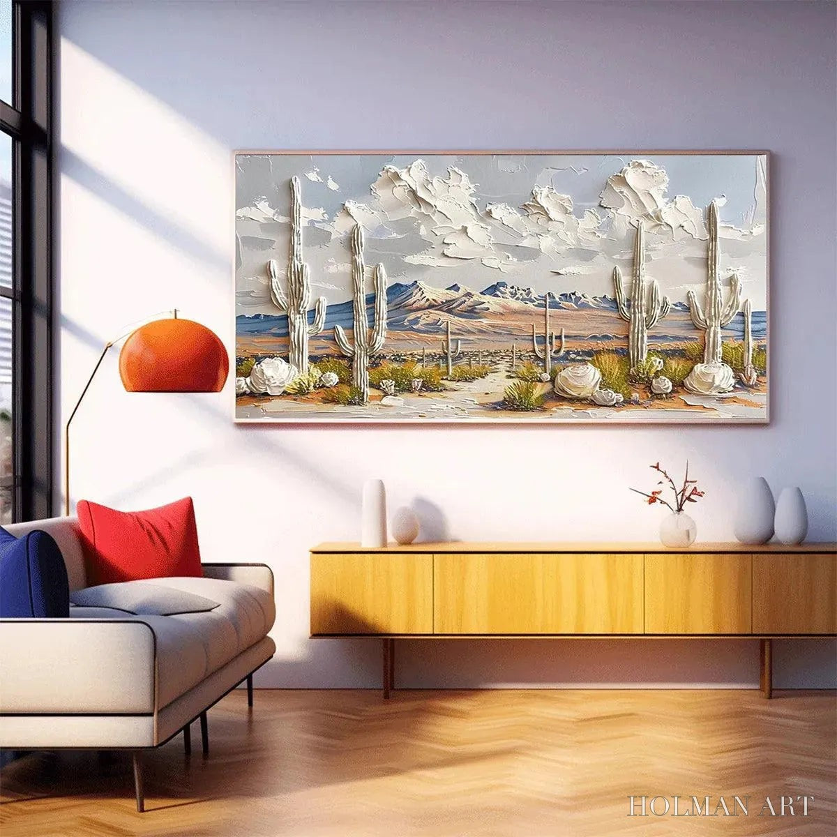 HOLMAN ART Desert Dream – Textured Desert Landscape Painting, Impasto , Horizontal Canvas, Cactus Decor - image 6