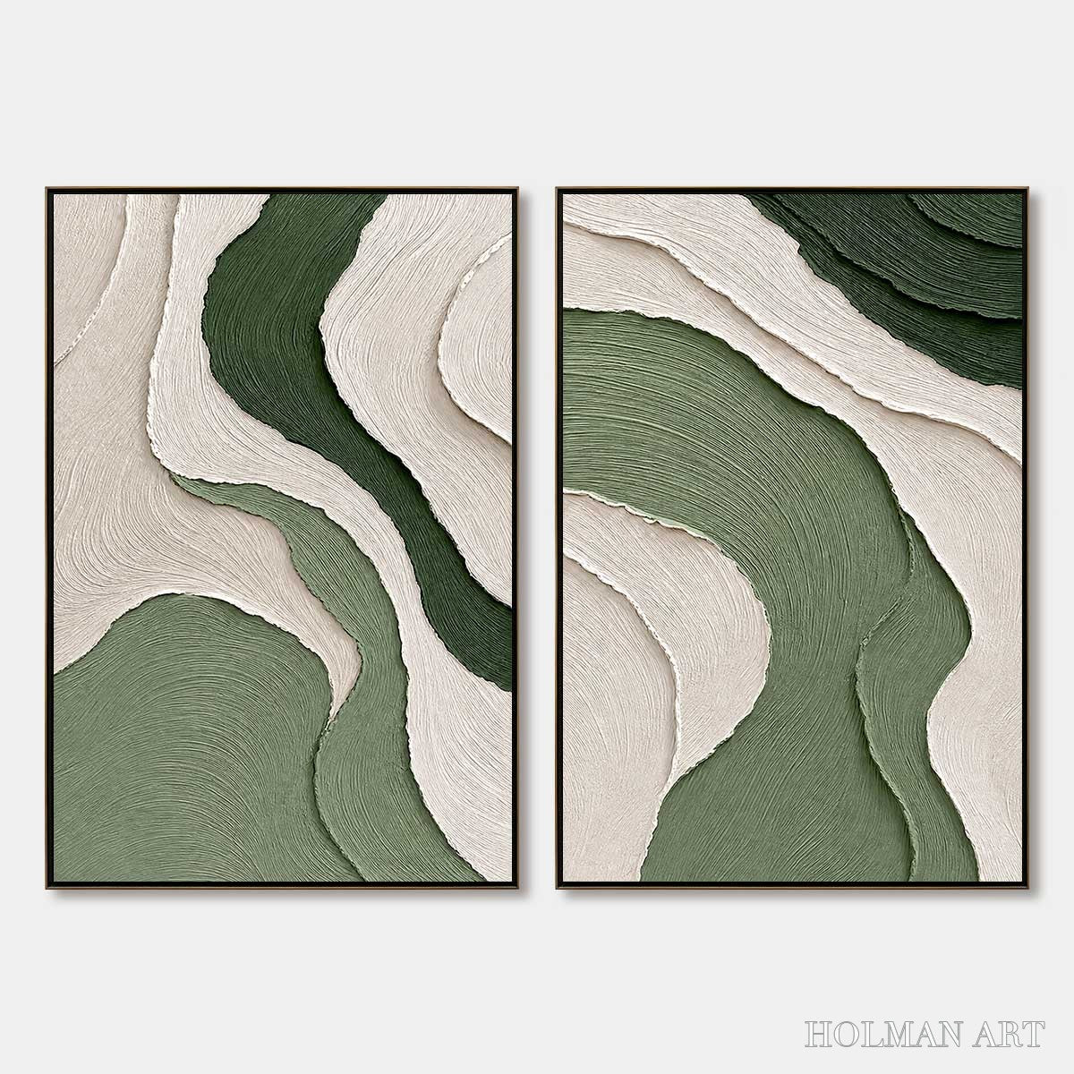 HOLMAN ART Terra – Textured Wabi Sabi Abstract Diptych in Earthy Greens - image 1