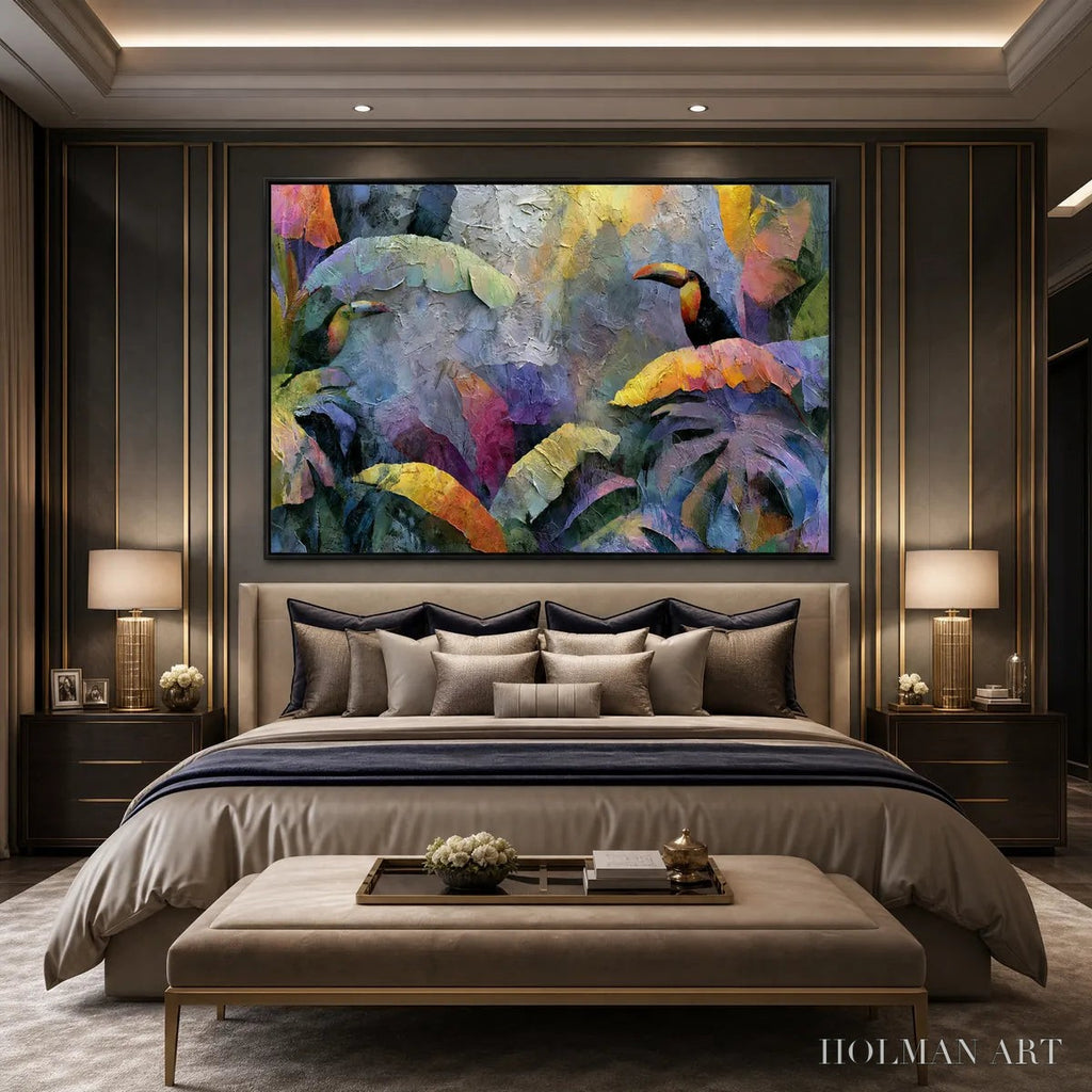 HOLMAN ART Jungle Sanctuary – Heavily Textured Impasto Toucan & Tropical Leaf Painting - image 6