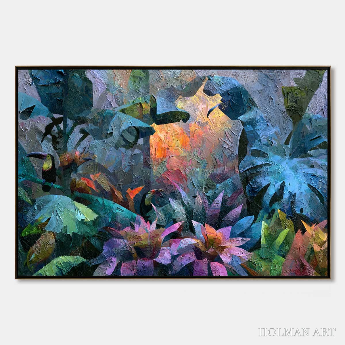 HOLMAN ART Emerald Hideaway – Vibrant Impasto Jungle Scene with Toucans - image 1