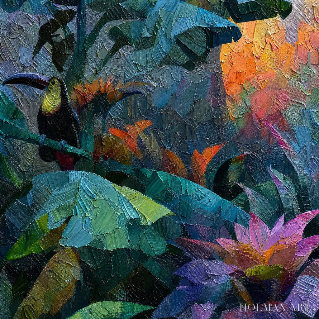 HOLMAN ART Emerald Hideaway – Vibrant Impasto Jungle Scene with Toucans - image 3