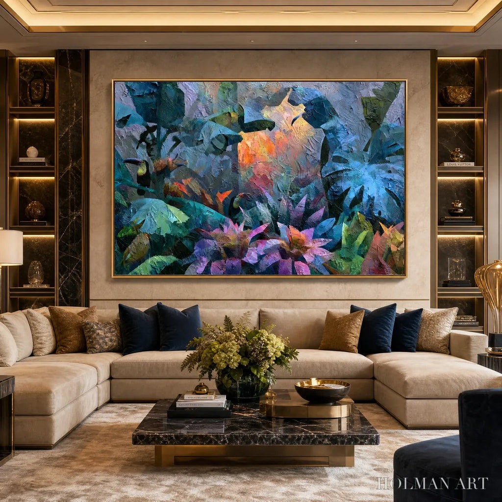 HOLMAN ART Emerald Hideaway – Vibrant Impasto Jungle Scene with Toucans - image 5