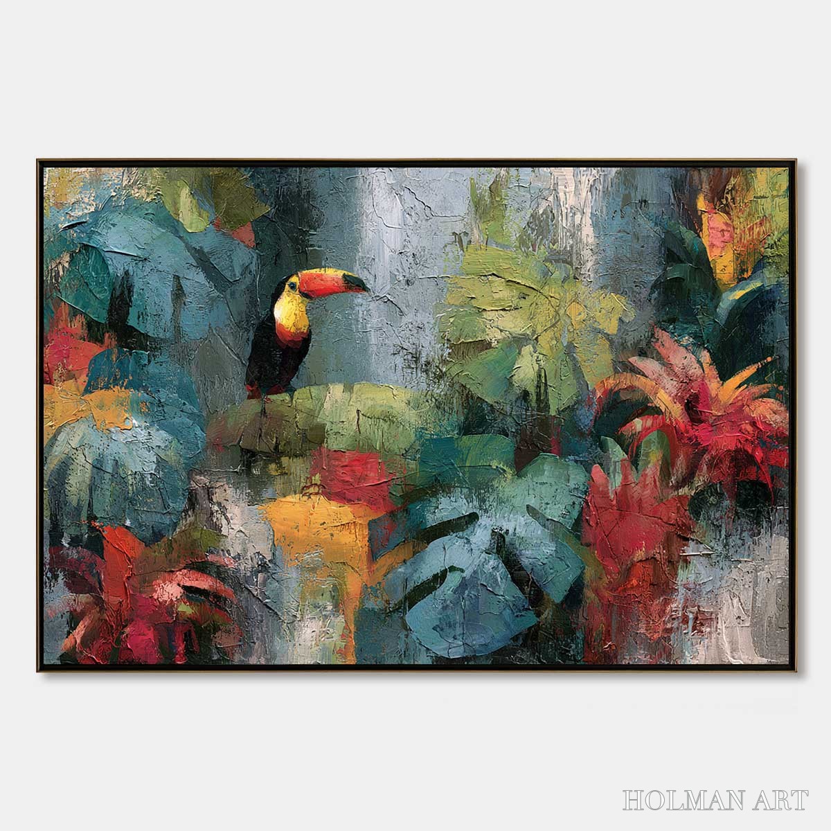 HOLMAN ART Rainforest Rhythm – Vibrant Textured Toucan & Jungle Painting - image 1