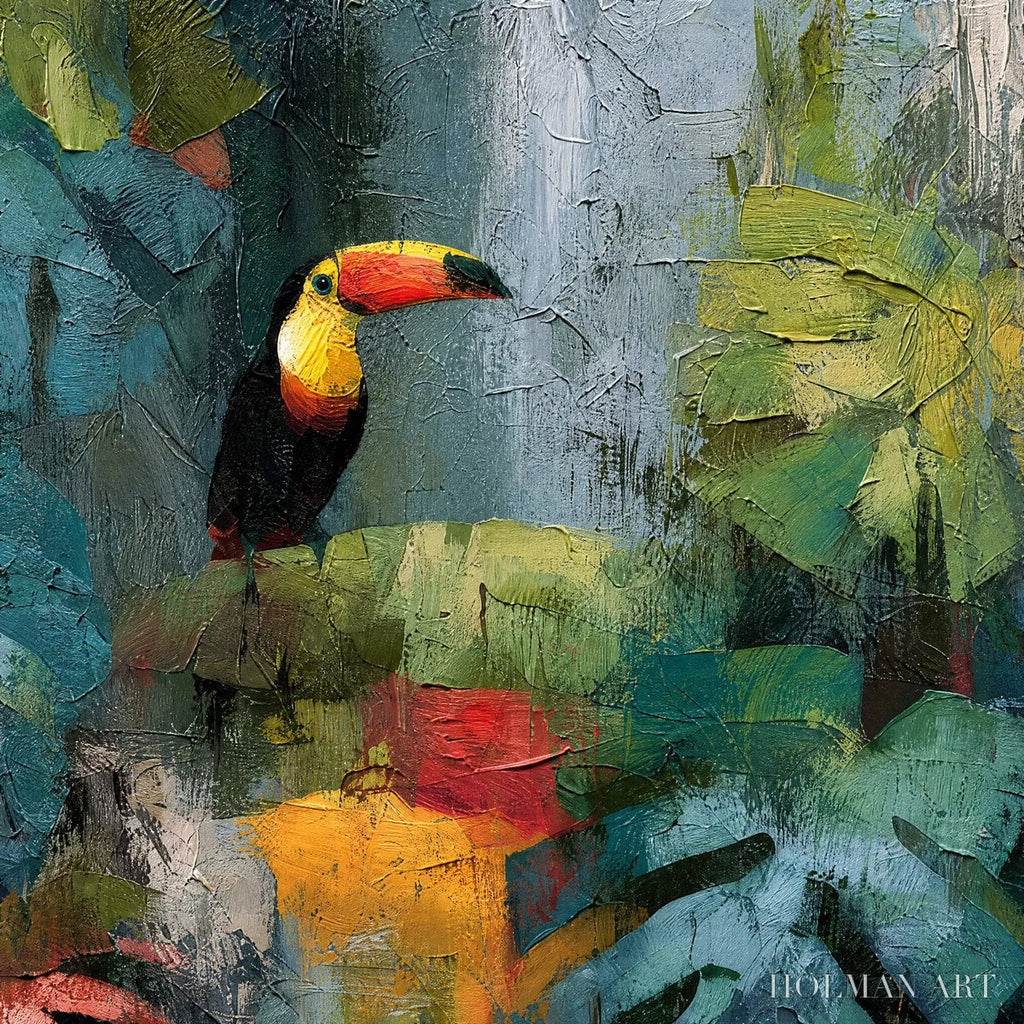 HOLMAN ART Rainforest Rhythm – Vibrant Textured Toucan & Jungle Painting - image 3