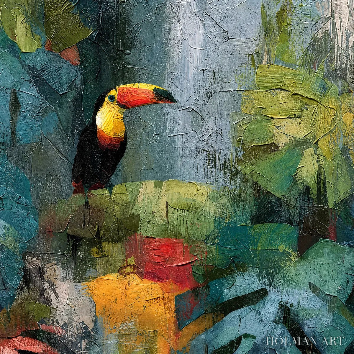 HOLMAN ART Rainforest Rhythm – Vibrant Textured Toucan & Jungle Painting - image 3