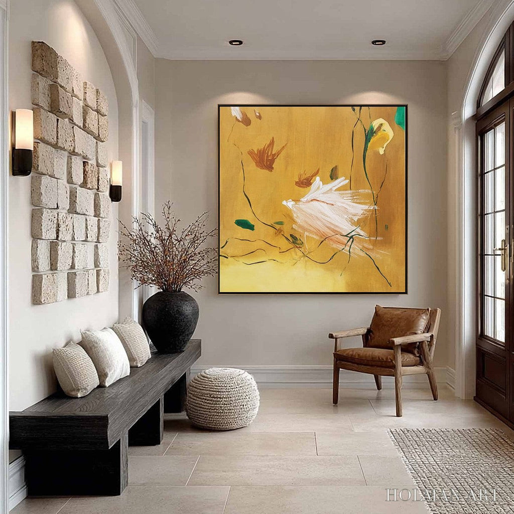 HOLMAN ART Gilded Wing | Square Yellow Abstract Oil Painting for - image 4