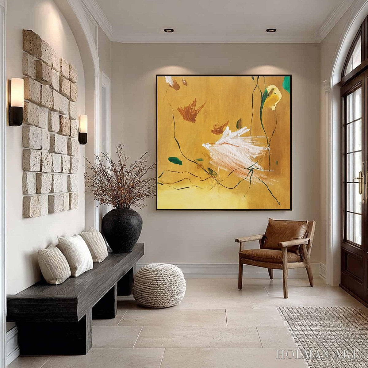 HOLMAN ART Gilded Wing | Square Yellow Abstract Oil Painting for - image 4