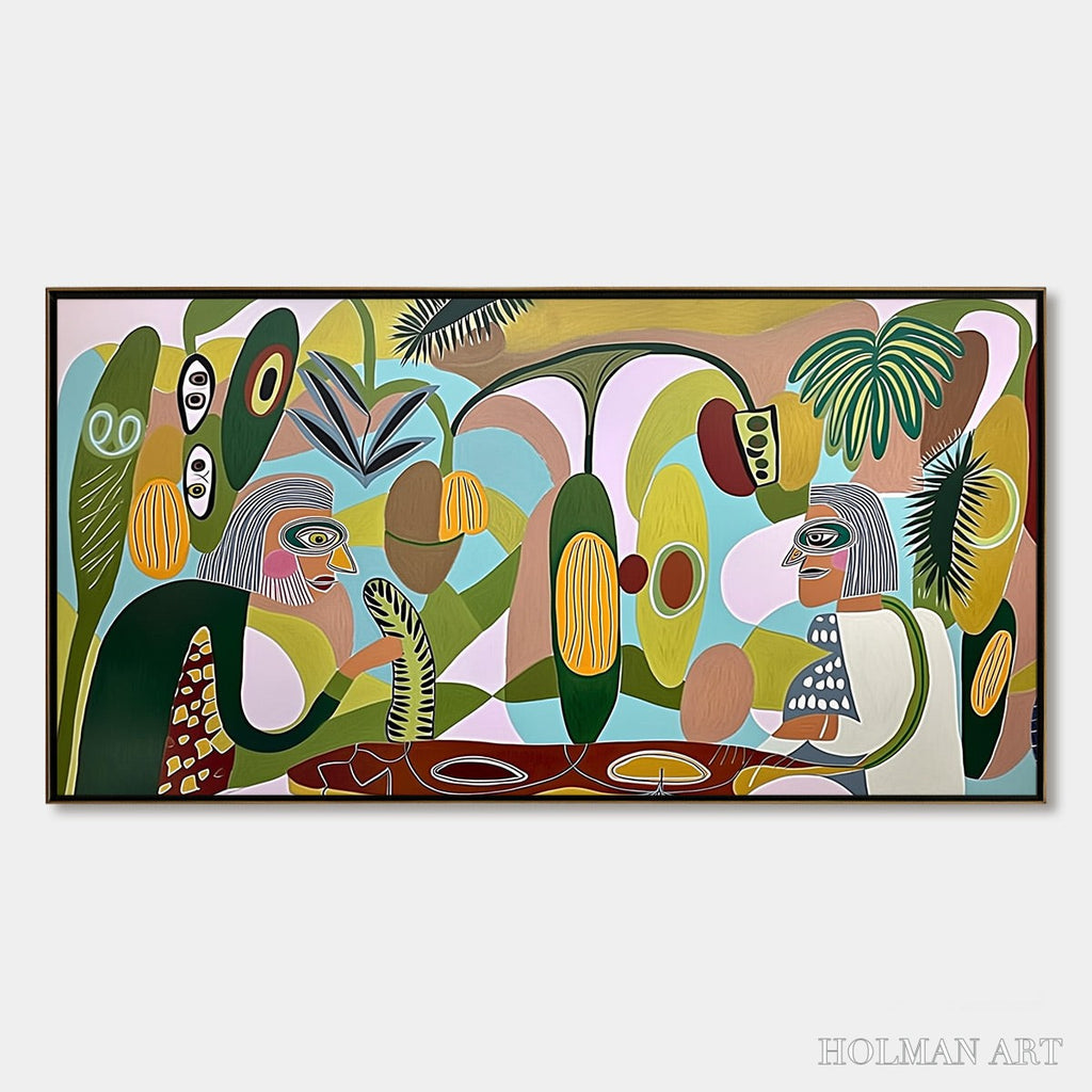 HOLMAN ART the Conversationalists – Large Horizontal Boho Abstract Figurative Painting - image 1