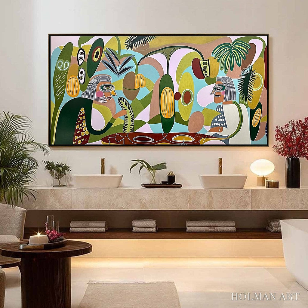 HOLMAN ART the Conversationalists – Large Horizontal Boho Abstract Figurative Painting - image 2