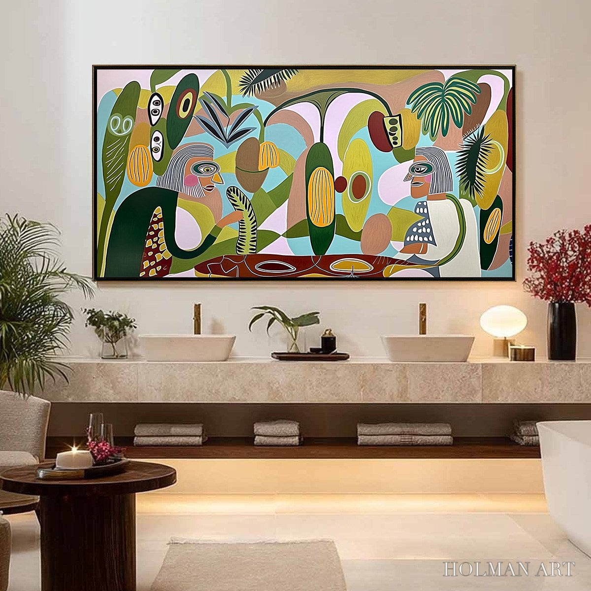 HOLMAN ART the Conversationalists – Large Horizontal Boho Abstract Figurative Painting - image 2