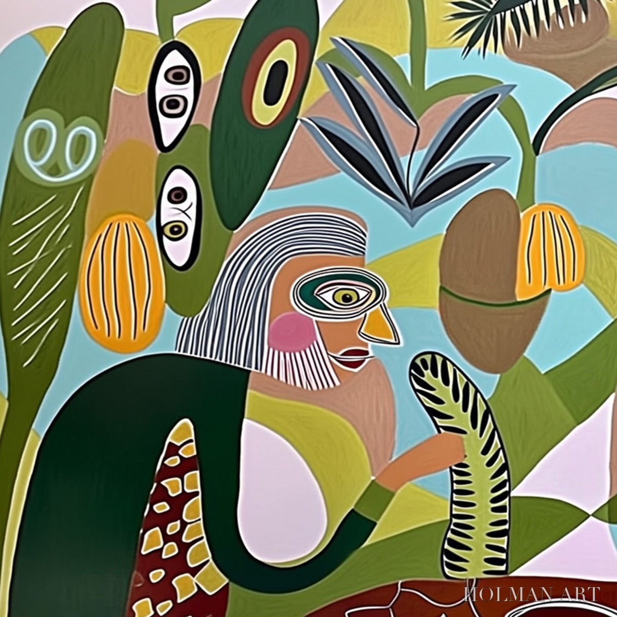 HOLMAN ART the Conversationalists – Large Horizontal Boho Abstract Figurative Painting - image 3