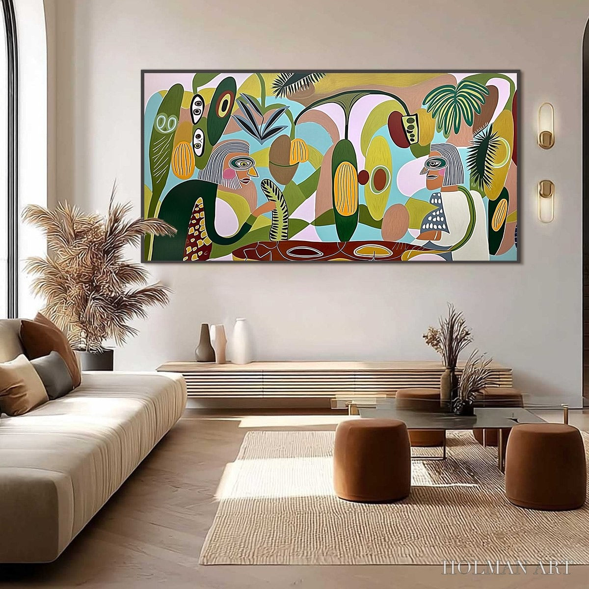 HOLMAN ART the Conversationalists – Large Horizontal Boho Abstract Figurative Painting - image 4