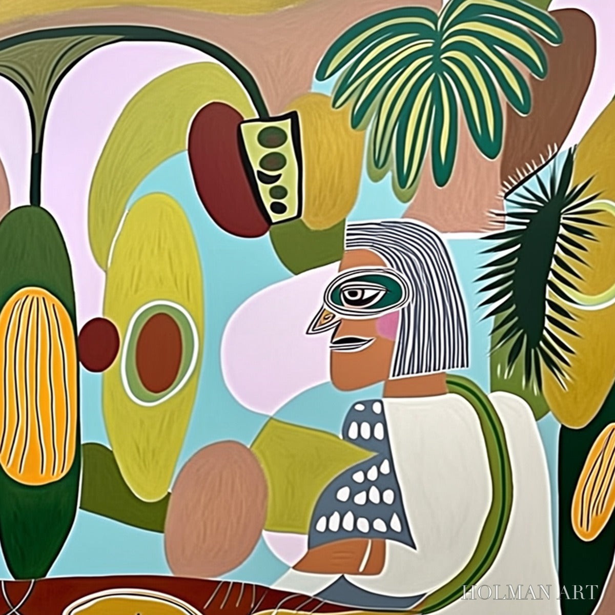 HOLMAN ART the Conversationalists – Large Horizontal Boho Abstract Figurative Painting - image 5