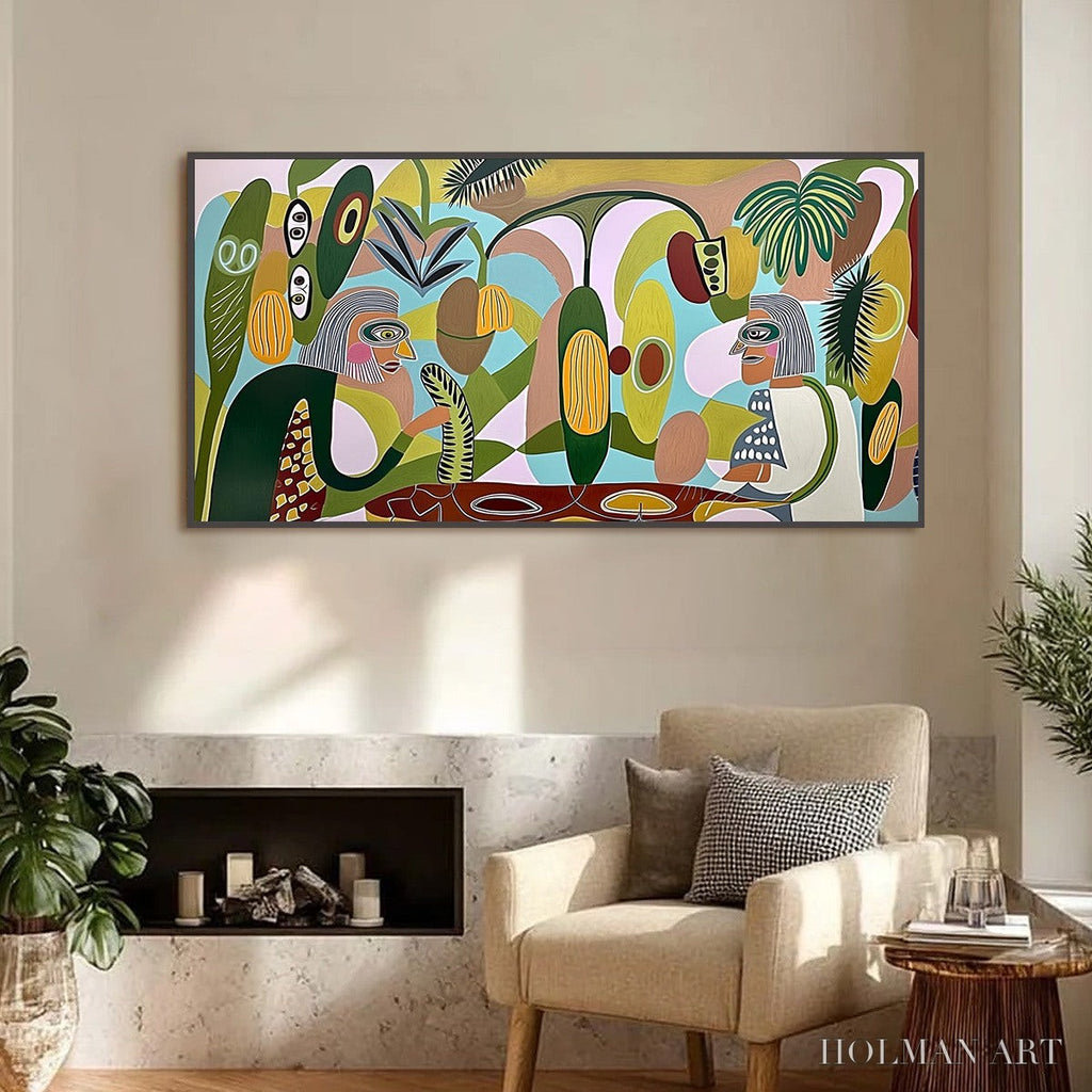 HOLMAN ART the Conversationalists – Large Horizontal Boho Abstract Figurative Painting - image 6