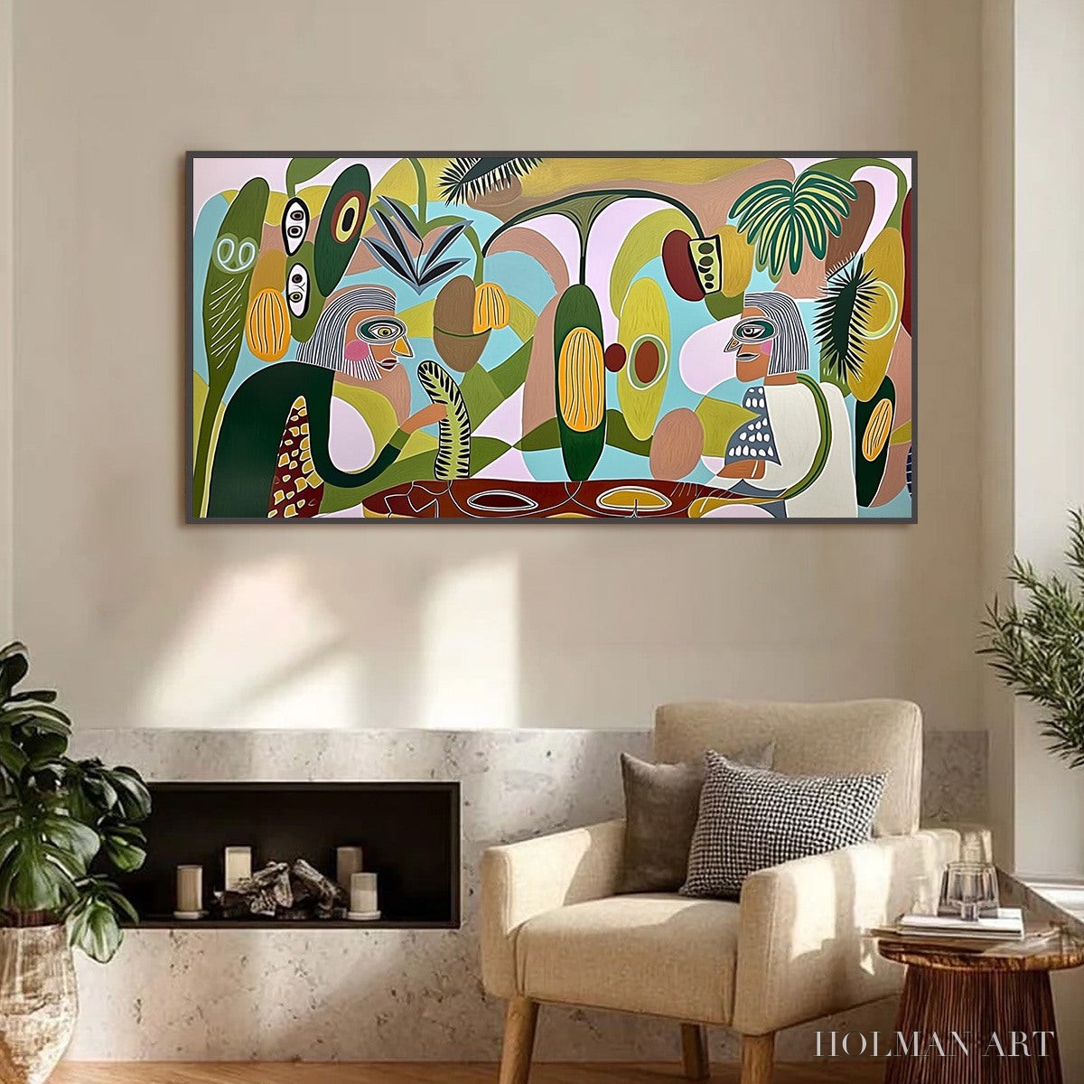 HOLMAN ART the Conversationalists – Large Horizontal Boho Abstract Figurative Painting - image 6