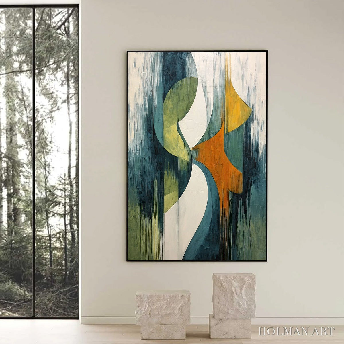 HOLMAN ART Convergence – Bold Vertical Abstract Painting with Textured Color Blocks - image 6