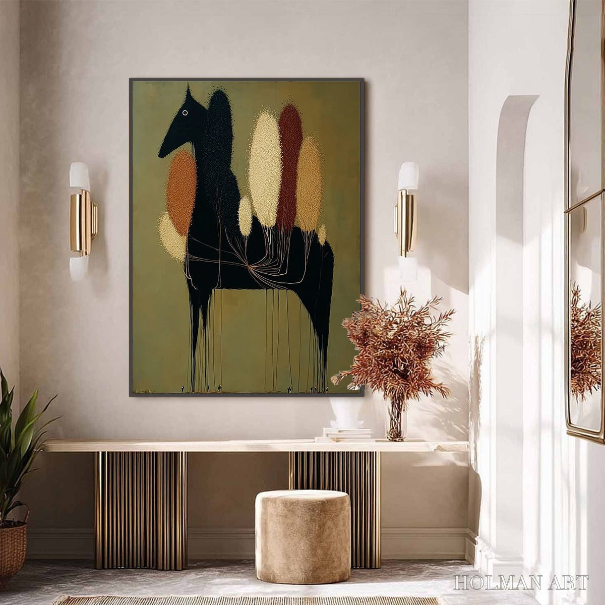 HOLMAN ART Terrane Steed – Surreal Wabi Sabi Textured Horse and Tree Abstract Painting - image 2