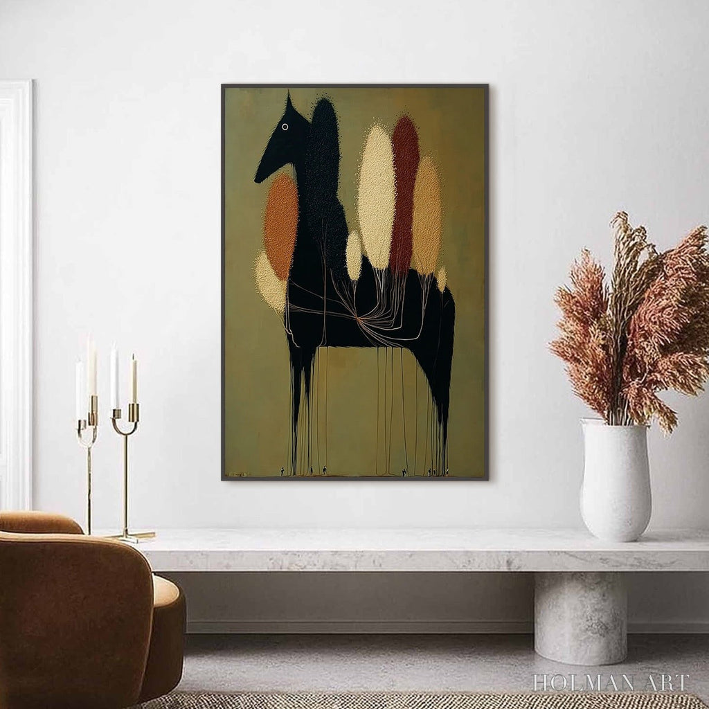 HOLMAN ART Terrane Steed – Surreal Wabi Sabi Textured Horse and Tree Abstract Painting - image 4